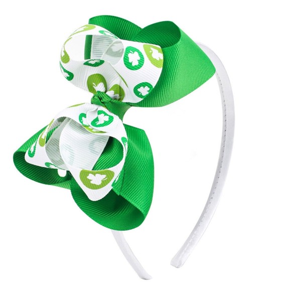 Set of 3 Girls Headbands St. Patrick's Day St. Patty.s Day Shamrock Hair Bows - Picture 3 of 4